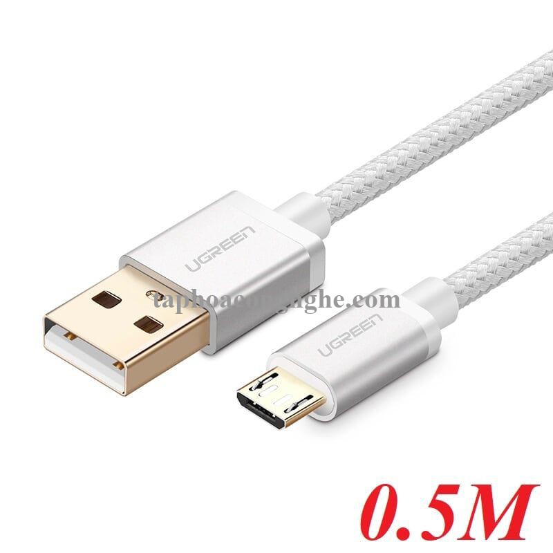 Ugreen 30654 0.5M màu Trắng Cáp sạc truyền dữ liệu USB 2.0 sang MICRO USB đầu mạ vàng US134 30030654